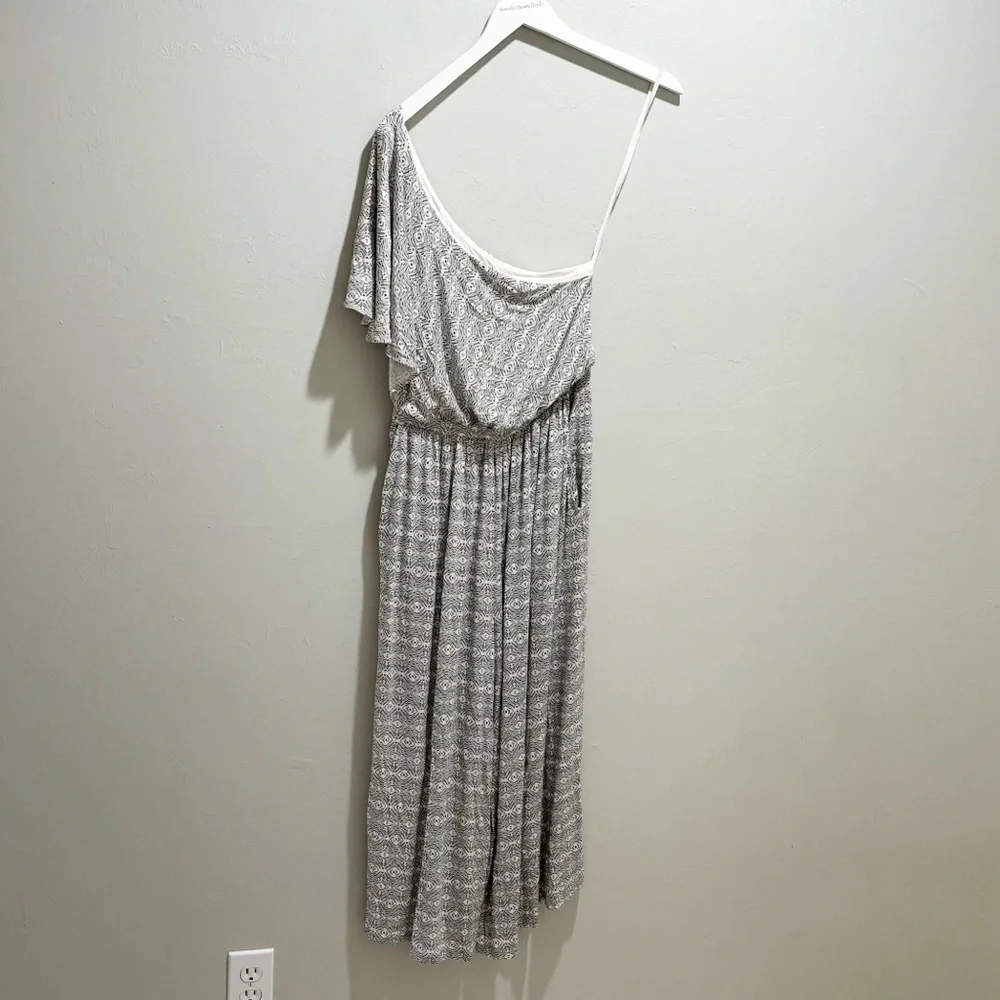 ANTHROPOLOGIE MAEVE Women’s Ivory Black Geometric Print One Shoulder Jumpsuit XS - Picture 2 of 8